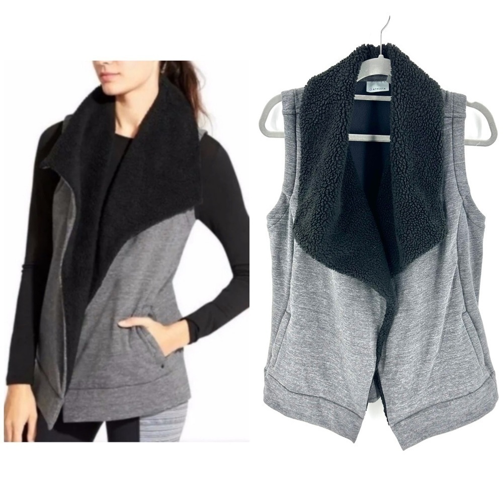 Athleta Apres Anything Vest Womens Medium Sherpa Fleece Lined Jacket Cozy Soft